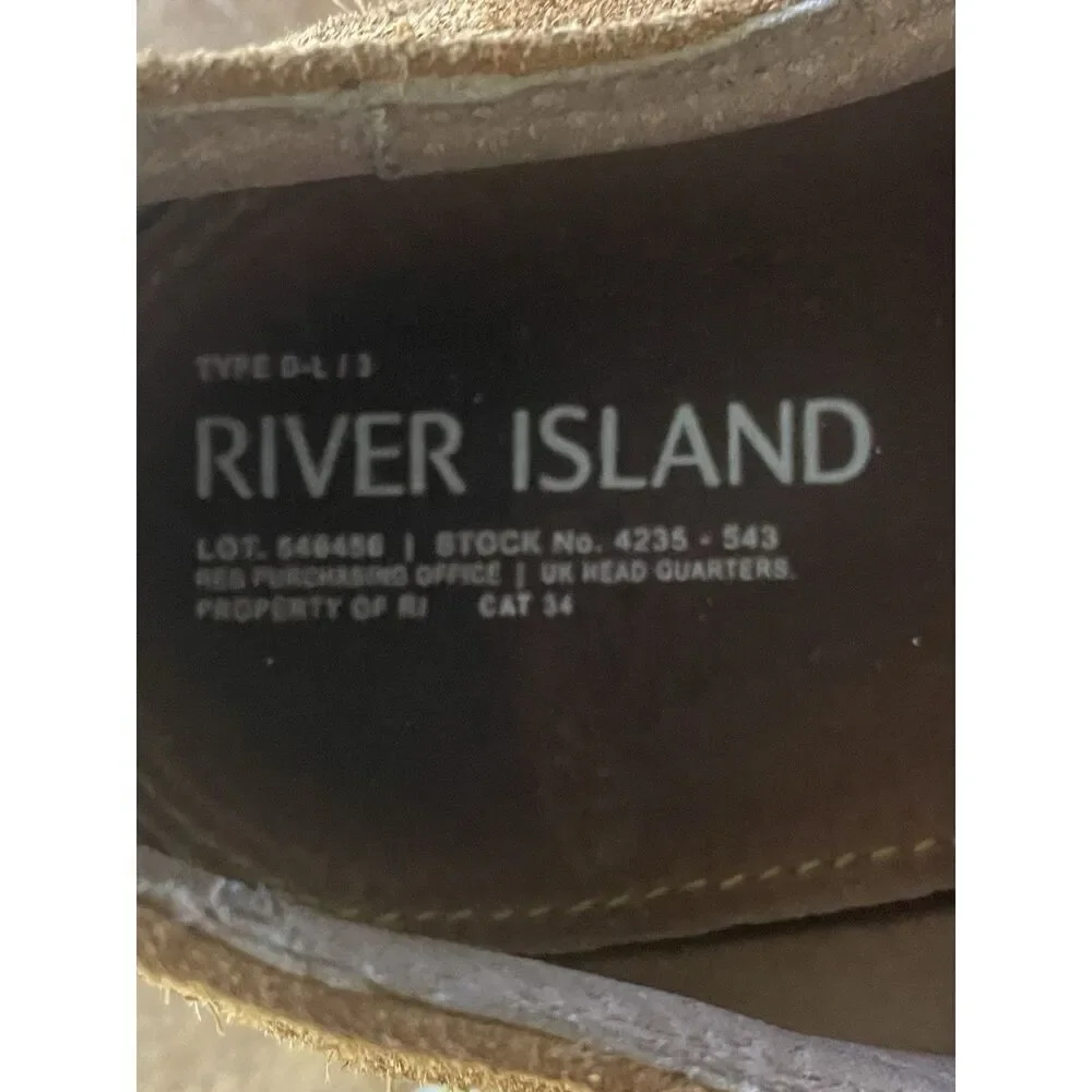 River Island Tan Suede Leather Lined Derby Brogue Shoes Made In India